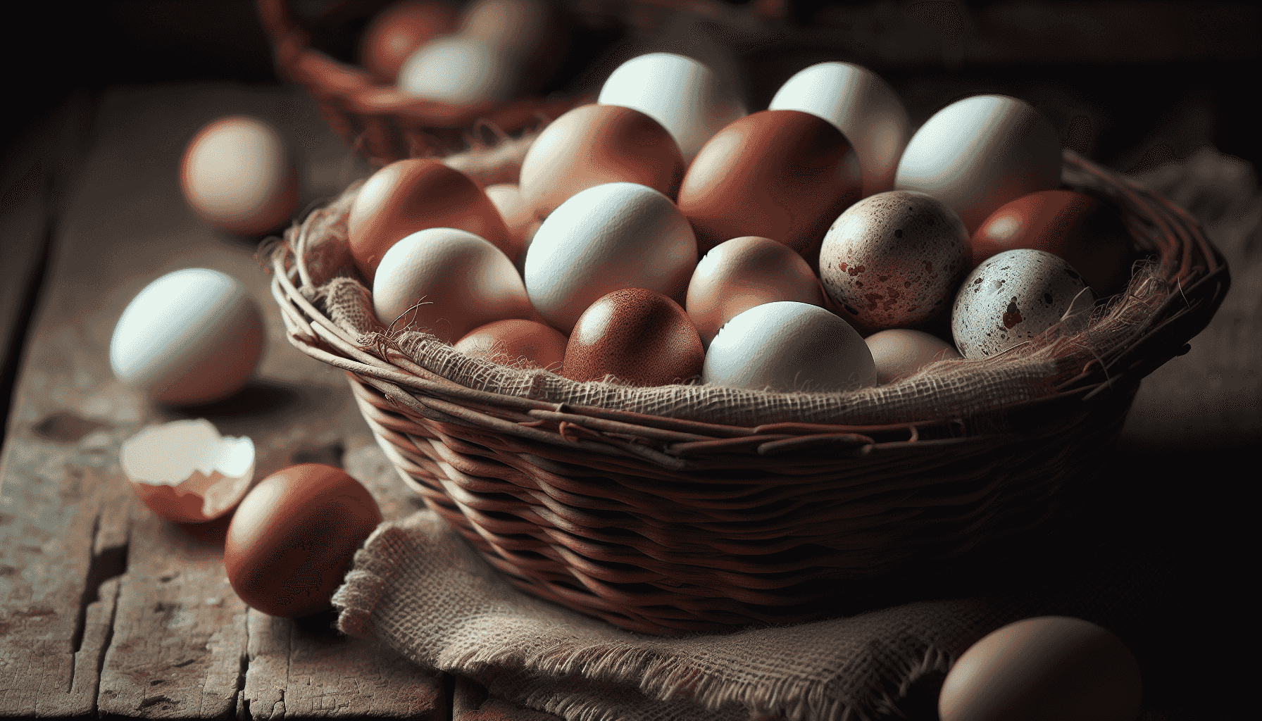 Freshly laid eggs in a basket