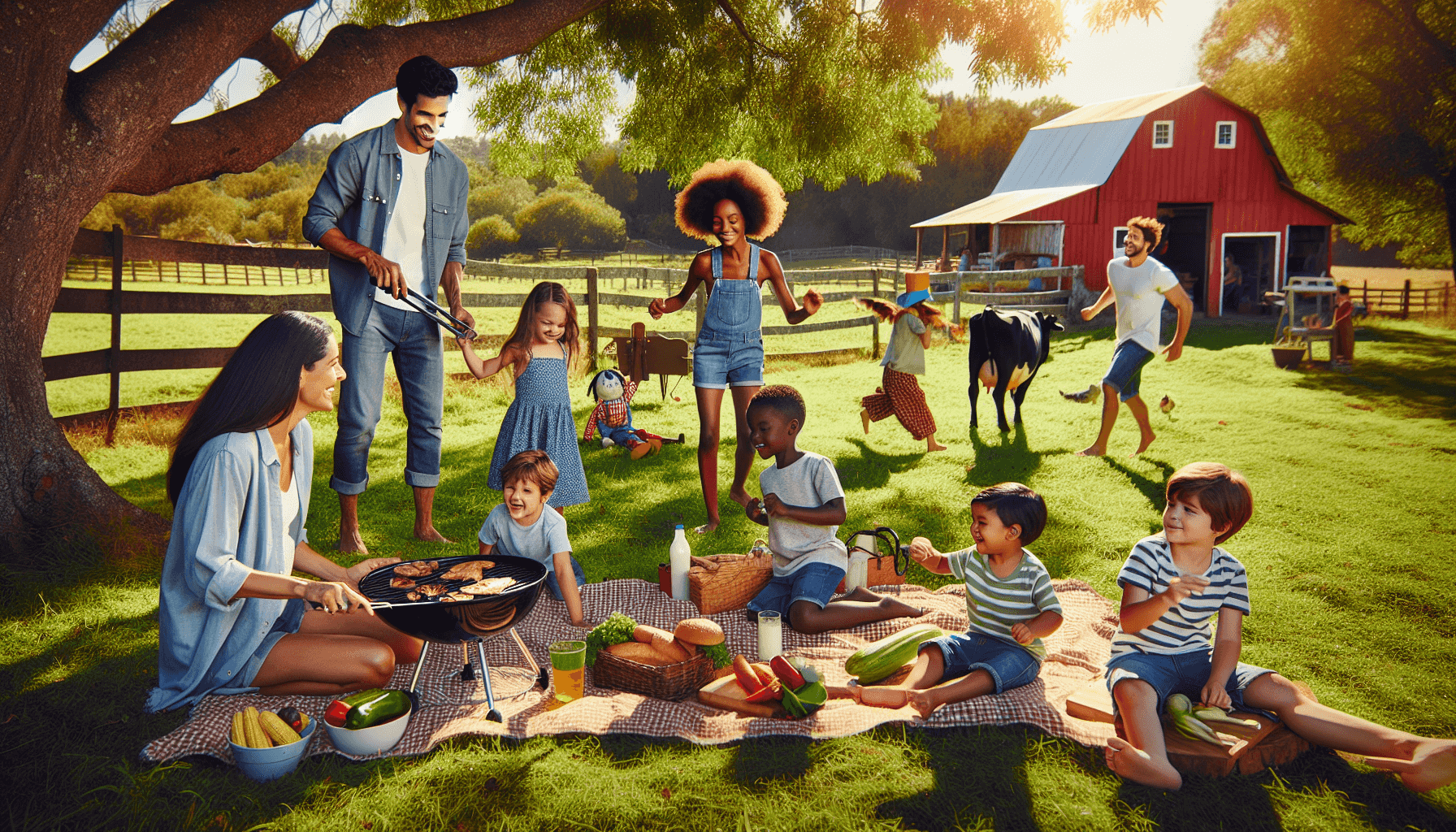 Family picnic on the farm